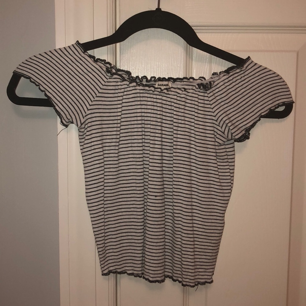 Black and white off the shoulder shirt